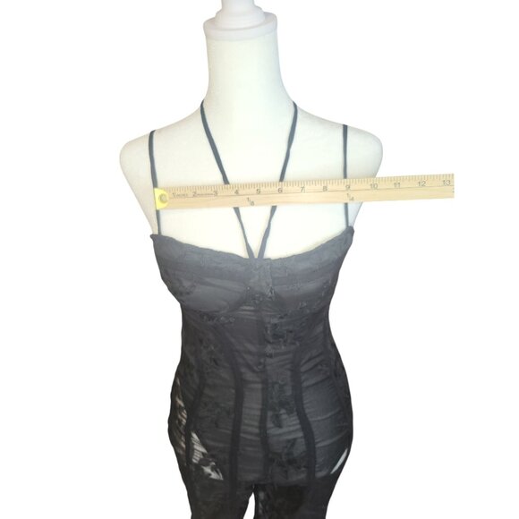 PrettyLittleThing Black Lace Binding Detail Strappy Sheer Jumpsuit Size 4 - Picture 5 of 8